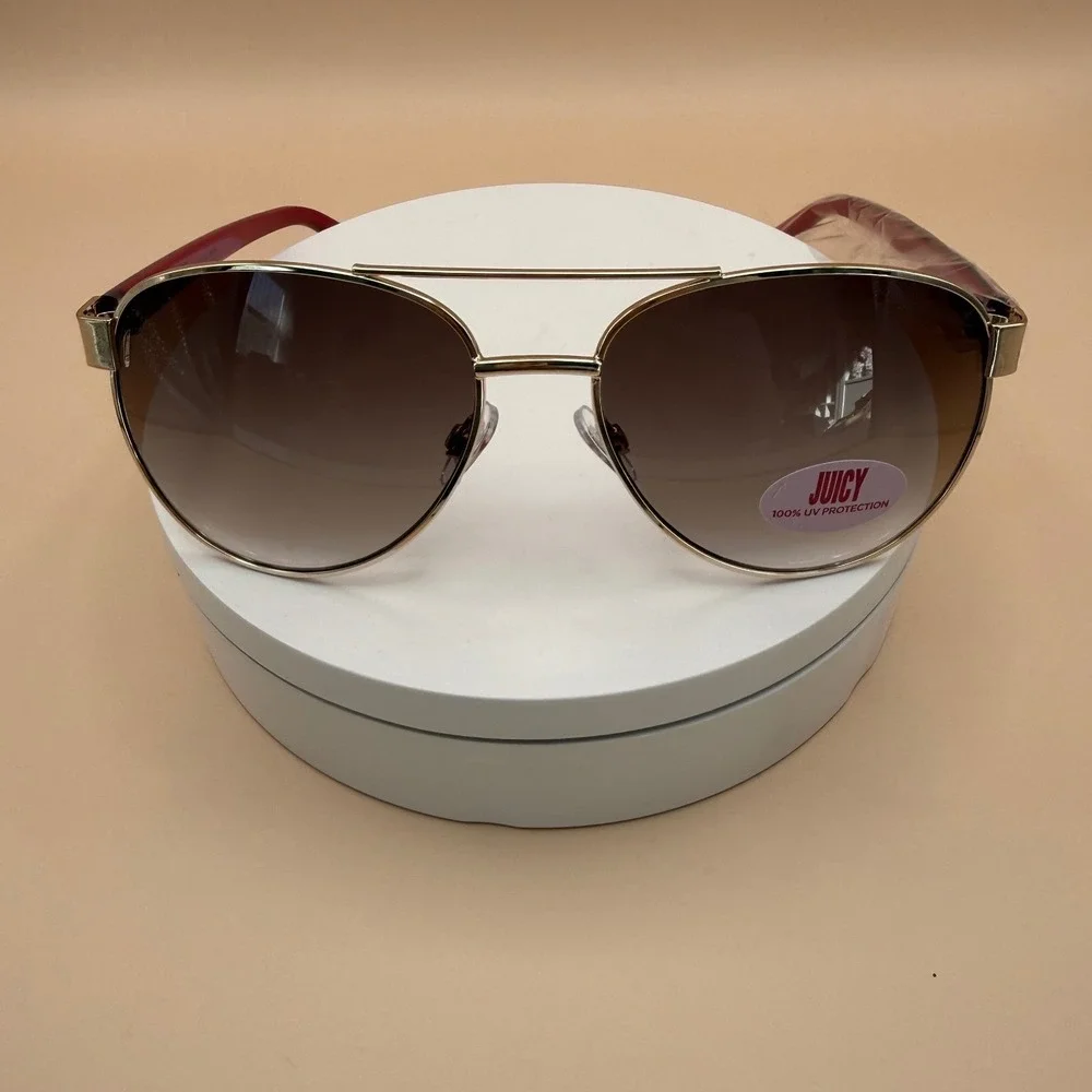 Juicy Couture Women Gold Aviator Sunglasses Burgundy Tortoise X71118 Kyan